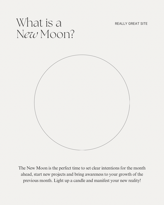 What is a New Moon? The New Moon is a perfect time to set clear intentions for the month ahead, start new project an and bring awareness to your growth of the previous month. light up a candle and manifest your new reality.