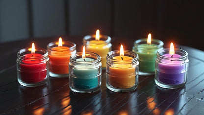 Beeswax ritual jars, chakra themed. 